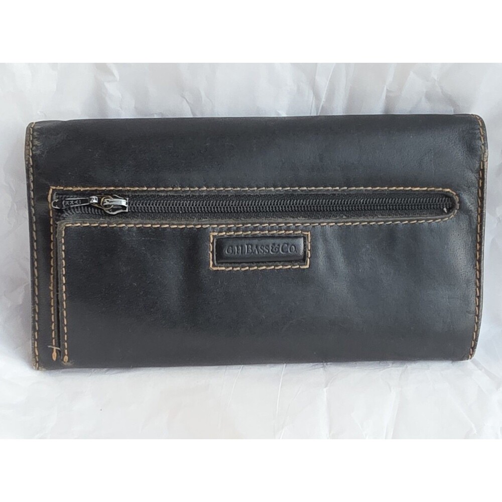 Vintage G.H. Bass & Co Full Grain Leather Checkbook Wallet Clutch Black Plaid